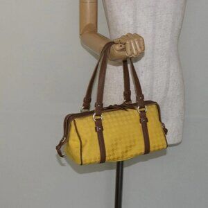 BOTTEGA VENETA INTRECCIATO Hand Bag Canvas Yellow Gold Auth